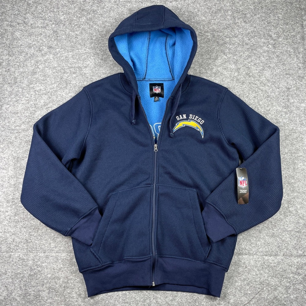 San Diego Chargers Hoodie Mens Medium Navy Blue Full Zip Fleece Lined NFL NEW